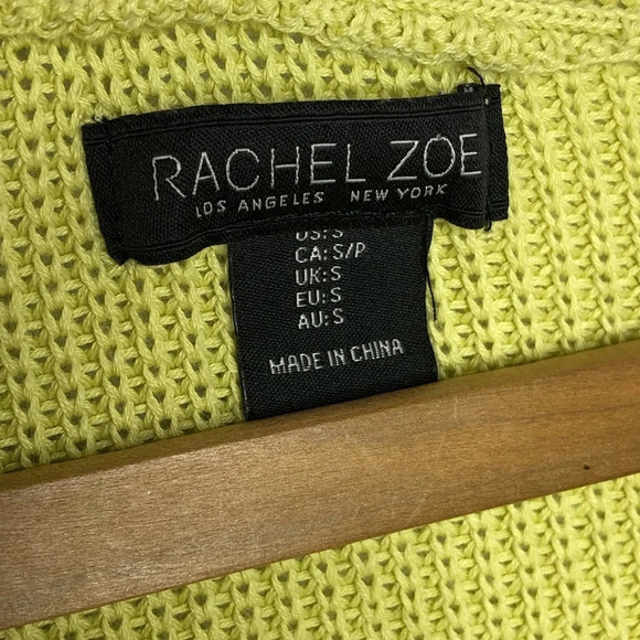 RACHEL ZOE Pale Chartreuse Ribbed Knit Button Cuff V Neck Sweater - Picture 8 of 9